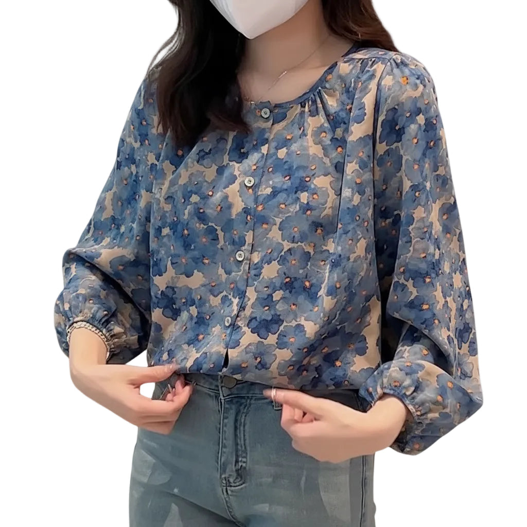 amen Bluse mit Blumenmuster und fließender Form