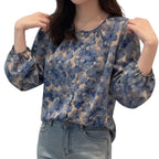 Damen Bluse aus Chiffon mit Blumenmuster und lockerem Schnitt
