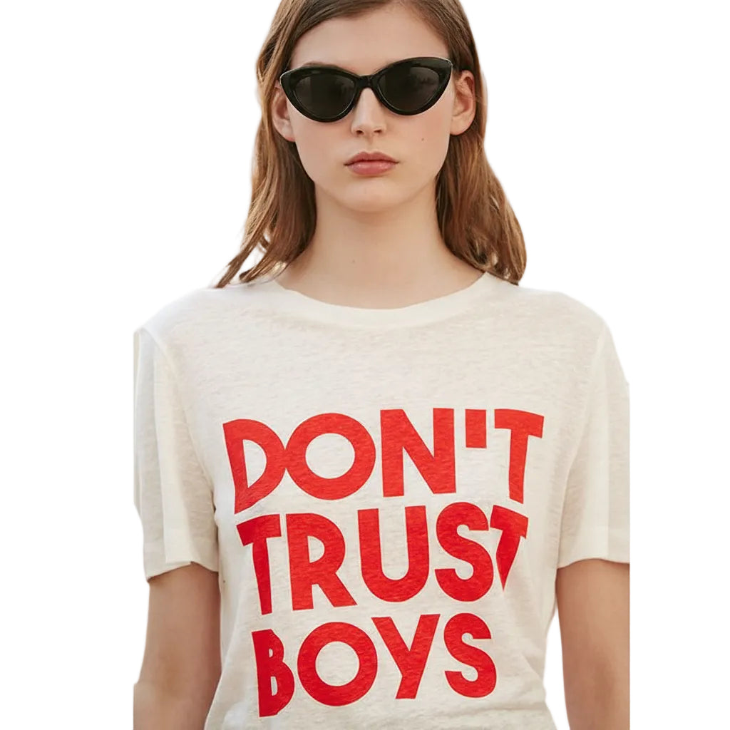 Damen T Shirt aus Baumwolle mit Buchstabenmuster und Rundhals