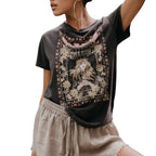 Damen T Shirt mit Retro Print und Rundhals